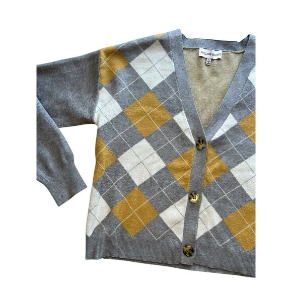 Willow & Wind Argyle Sweater Women’s XL 1X Gray Yellow Cardigan Academia Preppy - Picture 5 of 8